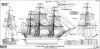 74-Gun Two-Decker (Circa 1813) - Sail and Rigging Plan With Thwartship Elevations of Masts